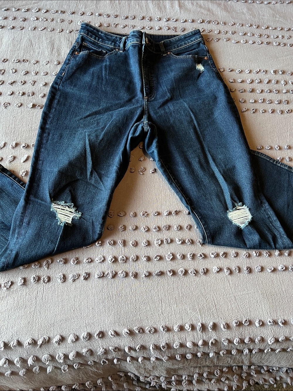 Express Dark Blue High-Rise Distressed Jeans